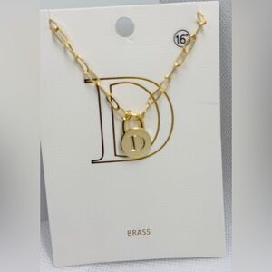 Brass D Pendant- Chain Necklace. 16inch +extender. NWT